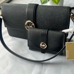 Michael Kors Black and Gold Crossbody leather Bag Set. NWT